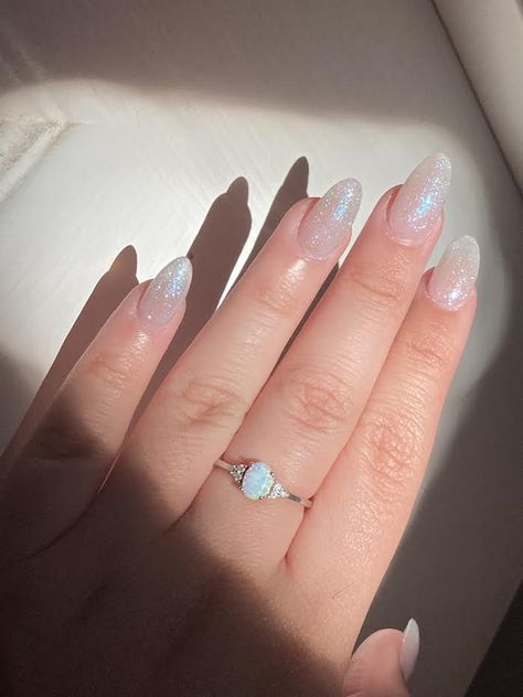 Semi Formal Nail Designs, Engagement Nails Unique, Light Blue Prom Dress Nails, Nails To Go With Blue Dress Prom, Prom Nails Simple Elegant, Light Blue Prom Nails Sparkle, 21st Birthday Nail Ideas Short, School Dance Nail Ideas, Nail Inspo Eras Tour