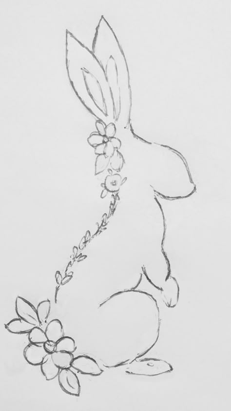 Easter Bunny Embroidery Patterns, Easter Embroidery Ideas, Embroidery Drawing Pattern, How To Draw A Bunny, Rabbit Embroidery Pattern, Hand Embroidery Patterns Vintage, Floral Animals, Easter Bunny Pattern, Embroidery Easter