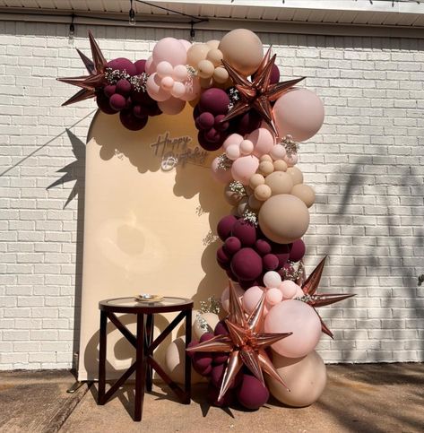 Burgundy Balloon Garland, Burgundy Birthday, Party Balloons Diy, Mom Party, 23rd Birthday, 25th Birthday, Balloon Diy, Party Rentals, Balloon Garland