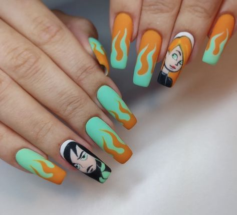 Kim Possible Nail Art, Kim Possible Nails, Fake Nails Designs, Cartoon Designs, Awesome Nails, Kim Possible, Nail Inspiration, Magic Art, Cool Nail Designs