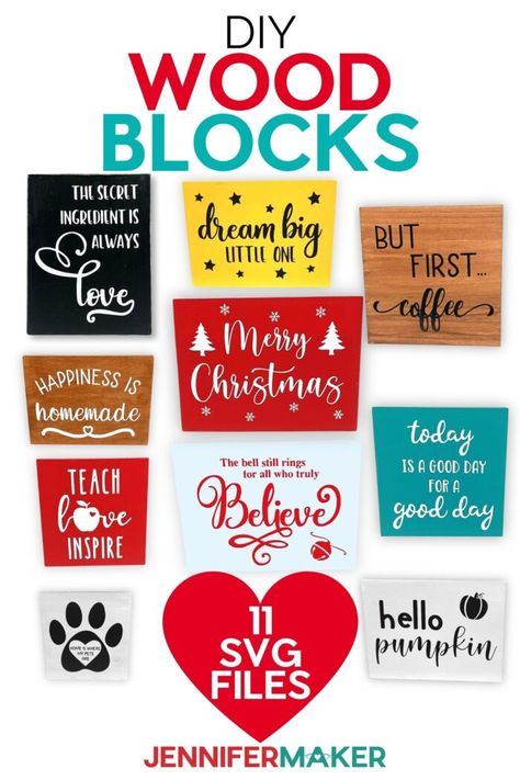 Wood Block Signs Diy, Wood Block Crafts Diy, Folkart Chalk Paint, Wood Block Signs, Cricut Wood, 2x4 Crafts, Jennifer Maker, Cricut Art, Block Signs