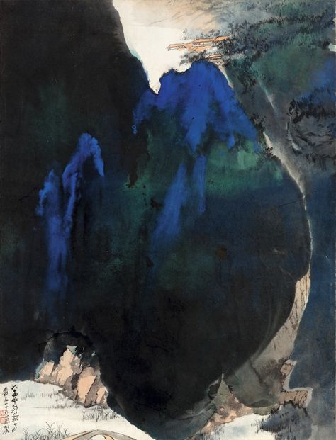 zhang, daqian valley shroud ||| landscape ||| sotheby's hk0362lot66d6wen Zhang Daqian, Chinese Artwork, Japan Painting, Chinese Art Painting, Asian Painting, Taipei Taiwan, China Art, Mountain Art, Sumi E