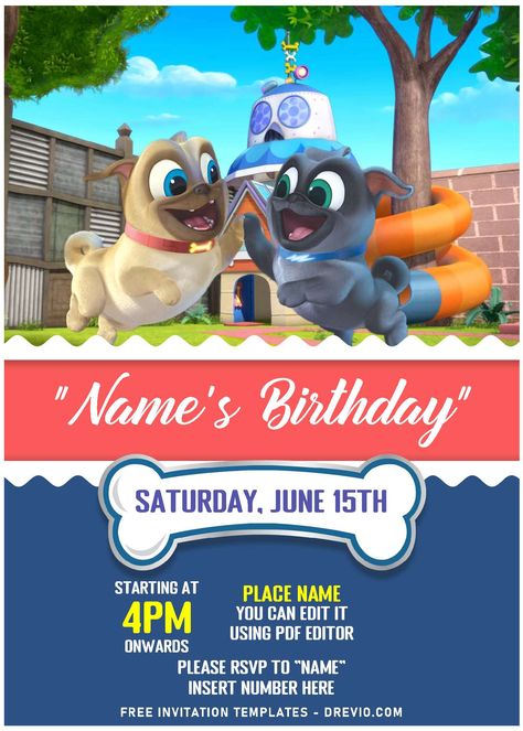 Puppy Dog Pals Birthday Party, Peppa Pig Invitations, Puppy Dog Pals, Free Puppies, Leo Birthday, 2nd Birthday Party, Super Cute Puppies, Disney Invitations, Free Invitation Templates