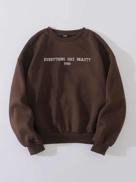 Aesthetic Oversized Sweatshirt, Shein Products, Women Slogan, Drop Shoulder Sweatshirt, Pull Over Sweater, Outfits Dress, Dropped Shoulder Sweatshirt, Top Shirt Women, Drop Shoulder Sweaters