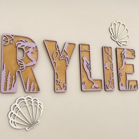 StudioBlakecreative - Etsy Baby Name Wall Art Sea Life, Pink Mermaid Bedroom, Mermaid Bedroom Ideas Kids, Mermaid Alphabet Letters, Mermaid Toddler Room, Mermaid Aesthetic Room, Beach Theme Baby Shower Ideas, Under The Sea Bedroom Ideas, Under The Sea Nursery Girly