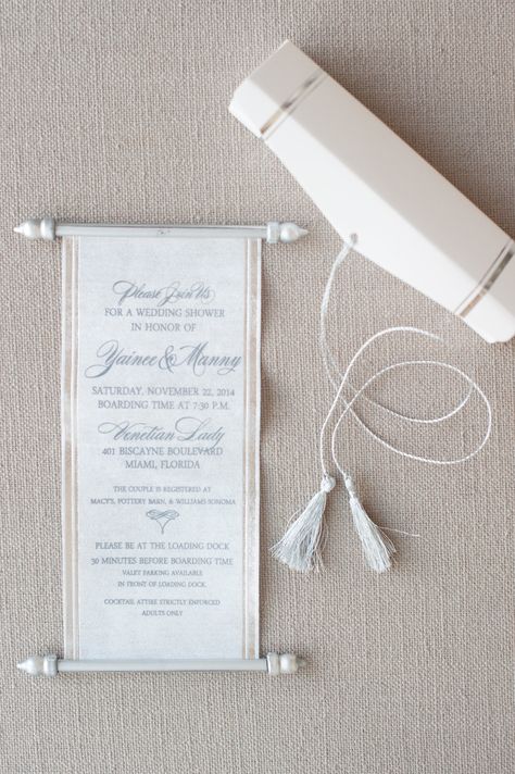 Beautiful white and silver scroll invitation perfect for a save the date or royal affair. Scroll Invitation, Boda Diy, Hogwarts Letter, Transparent Paper, Prom Party, Wedding Venue Decorations, Cocktail Attire, Unique Wedding Invitations, Decal Wall Art