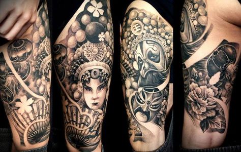 Chinese Opera Tattoo, Opera Tattoo, Chinese Opera Mask, Opera Mask, Tattoos Sleeve, Chinese Opera, Mask Tattoo, Sleeves Ideas, Art Tattoos