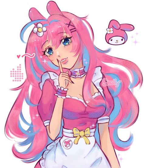 My Melody Pfp Human, My Melody Human Fanart, Sanrio Human Version, My Melody Fanart, Sanrio Fanart, Melody Drawing, Tools Drawing, Kitty Items, Melody Hello Kitty