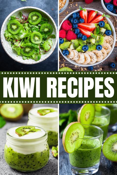 These delicious kiwi recipes are the perfect way to kick off the warmer season! From smoothies to salsa to salad, kiwi is the star of the show in these easy dishes. Kid Chef Recipes, Kiwi Recipes Dessert, Kiwi Recipe, Kiwi Dessert, Frozen Fruit Smoothie Recipes, Healthy Eating Vegetarian, Drinks Slushies, Kiwi Benefits, Kiwi Cake