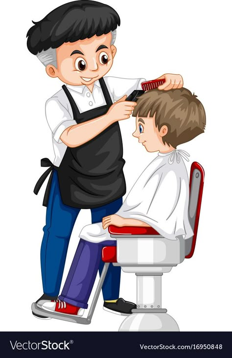 Barber giving boy haircut Royalty Free Vector Image Haircut Illustration, Community Helpers Theme, Boy Haircut, Community Helpers Preschool, Community Helper, Flashcards For Kids, Community Helpers, Boys Haircuts, Kids Education