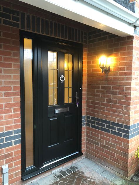 Pvc Front Door Ideas, Black Composite Front Door, Composite Front Doors Uk, Pvc Front Doors, 1930 House, Porch Tiles, Tudor House Exterior, Entree Ideas, Front Doors Uk