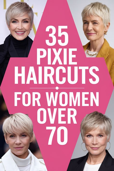 Looking for short haircuts for women over 70? Pixie cuts offer an elegant and age-appropriate option. Explore pixie haircuts for women over 70 with wavy hair, discover textured pixie cuts for a soft look, and find inspiration for face-framing short styles. Embrace the versatility of pixie cuts and find your perfect match. Short Pixie Hairstyles For Thick Hair, Full Pixie Haircut, Extreme Short Haircut Women, Piecey Pixie Haircut, Very Short Pixie Haircut For Thick Hair, Short Hairstyles For Women Over 70, Short Pixie Cuts For Older Women, Women’s Short Haircuts Pixie, Short Edgy Pixie Haircut