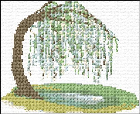 Willow Tree Cross Stitch Pattern – Cross-Stitch Willow Tree Embroidery, Embroidery Tree, Cross Stitch Calculator, Tree Cross Stitch, Free Cross Stitch Designs, Free Cross Stitch Pattern, Weeping Willow Tree, Tree Embroidery, Cross Stitch Landscape