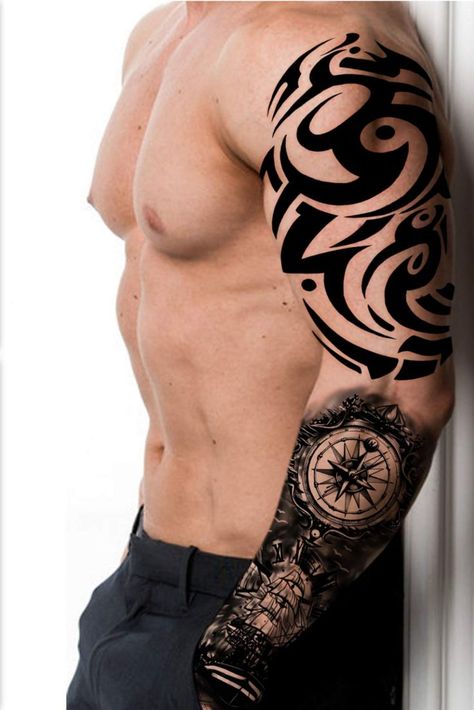 Extra Large waterproof Temporary Tattoos 8 Sheets Full Arm Fake Tattoos and 8 Sheets Half Arm Tattoo Stickers for Men and Women (22.83"X7.1") Huge Arm Tattoo, Tattoo Ideas Whole Arm, Whole Arm Tattoo Men, Whole Arm Tattoo, Half Arm Tattoo, Voll Arm-tattoos, Stickers For Men, Full Arm Tattoos, Arm Tattoos For Guys