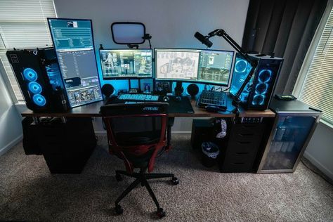 Dual Pc Gaming Setup, Dual Pc Setup, Streaming Studio, Streaming Room, Stream Setup, Small Game Rooms, Battle Station, Best Gaming Setup, Gaming Desk Setup