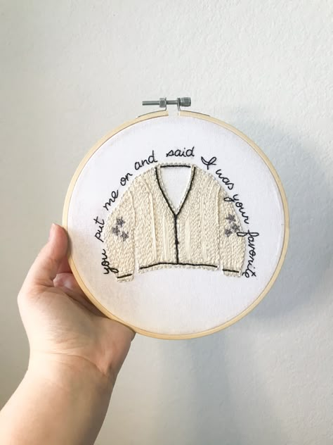 Lyrics Embroidery, Taylor Embroidery, Taylor Swift Embroidery, Cardigan Taylor Swift, Frendship Bracelets, Textiles Projects, Diy Embroidery Designs, Basic Embroidery Stitches, Hand Embroidery Projects