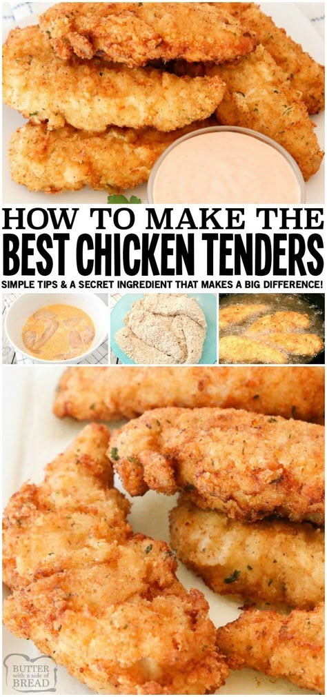 BEST CHICKEN TENDERS RECIPE - Butter with a Side of Bread Best Chicken Tenders Recipe, Chicken Tenders Dinner, Tender Recipes, Homemade Chicken Strips, Best Chicken Tenders, Homemade Chicken Tenders, Chicken Strip Recipes, Chicken Tenders Recipe, Chicken Baked