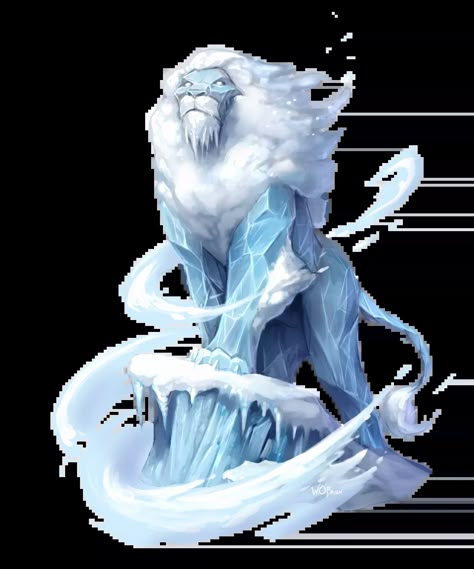 Mythical Ice Creatures, Ice Animal Fantasy Art, Ice Spirit Art, Ice Creatures Fantasy Art, Snow Monster Art, Elemental Creature Art, Ice Creature Fantasy Art, Fantasy Ice Creatures, Snow Elemental