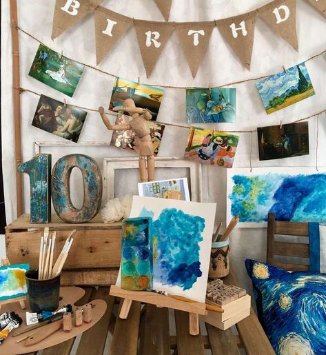 Art theme party Birthday Party Ideas | Photo 1 of 27 | Catch My Party Art Theme Party, Artist Birthday Party, Art Themed Party, Artist Birthday, Ball Ideas, Starry Night Art, Painting Birthday, Art Birthday Party, Arte Van Gogh