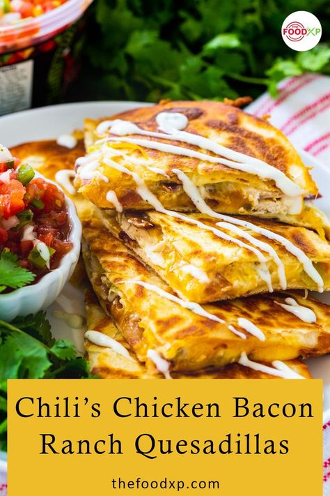 To prepare this Chili's Chicken Bacon Ranch Quesadillas recipe, all you need are simple ingredients available at home. Enjoy this super easy breakfast with your family. THEFOODXP blog has the wholesome recipe for you to try. #chilisbaconranchquesadillas #chilisbaconranchquesadillasrecipe #chilisrecipes #baconranchquesadillasrecipes Chili’s Chicken Bacon Ranch Quesadillas, Chilis Bacon Ranch Quesadillas, Copycat Chilis Chicken Bacon Ranch Quesadilla, Chilis Chicken Bacon Ranch Quesadillas, Chicken Bacon Quesadilla, Chicken Bacon Ranch Quesadilla Recipe, Chicken Bacon Ranch Quesadilla, Bacon Quesadilla, Copycat Chili