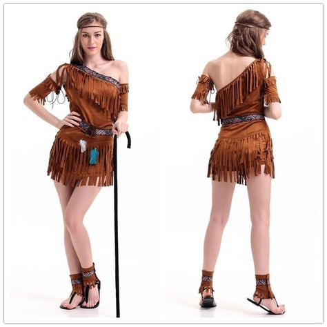 Sexy american native costume Halloween Indian, Purim Party, Forest Hunter, Hunter Dress, Hunter Costume, Princess Fancy Dress, Indian Princess, Faux Suede Dress, Women's Uniforms