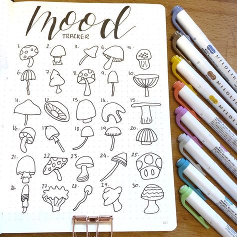 📝 on Instagram: “This month’s mood tracker - slightly different this time and by the end I didn’t want to see another mushroom ... ever!” Drawing Mushrooms, Fall Doodles, Tracker Bullet Journal, Journal Things, April Bullet Journal, Note Ideas, In A Mood, Bullet Journal 2019, Bullet Journal Notes