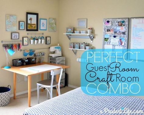 Craft Room Organization Ideas - Guest Room and Craft Room Combo - DIY Dollar Store Projects for Crafts - Budget Ways to Declutter While Organizing Supplies - Shelves, IKEA Hacks, Small Space Ideas Guest Room Craft Room Combo, Craft Room Guest Room Combo, Hot Tub Patio, Small Craft Rooms, Craft Room Design, Bedroom Crafts, Craft Room Storage, Craft Room Office, Rooms Reveal