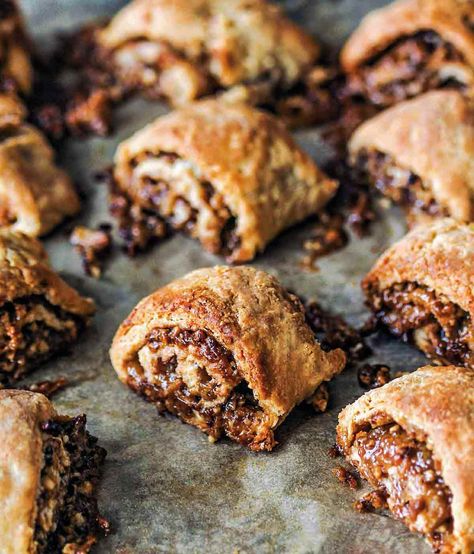 A welcome collision of all the expected goodness of classic pecan pie and rugelach but with the unexpected hint of bourbon and cayenne. #baking #rugelach #pecans Jewish Pastries, Jewish Desserts, Rugelach Cookies, Rugelach Recipe, Caramel Pretzels, Toffee Cookies, Pecan Pie Recipe, Spice Cookies, Incredible Recipes