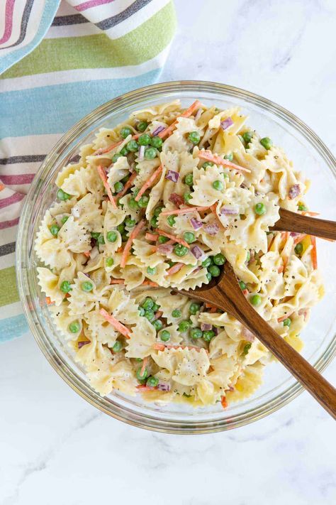 Pasta Salad With Carrots, Bow Tie Cucumber Pasta Salad, Creamy Bowtie Pasta Salad, Bow Tie Macaroni Salad, Picky Eater Pasta Salad, Bow Tie Pasta Salad Recipes, Bowtie Pasta Salad Recipes, Bowtie Salad, Pea Pasta Salad