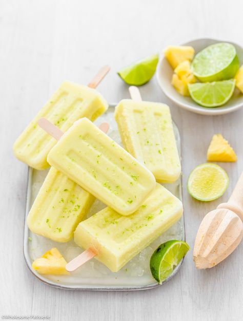 Coconut Milk Popsicles, Pineapple Popsicles, Frozen Popsicles, Lime Popsicles, Coconut Popsicles, Mango Popsicles, Fruit Pops, Fruit Popsicles, Frozen Dessert Recipe