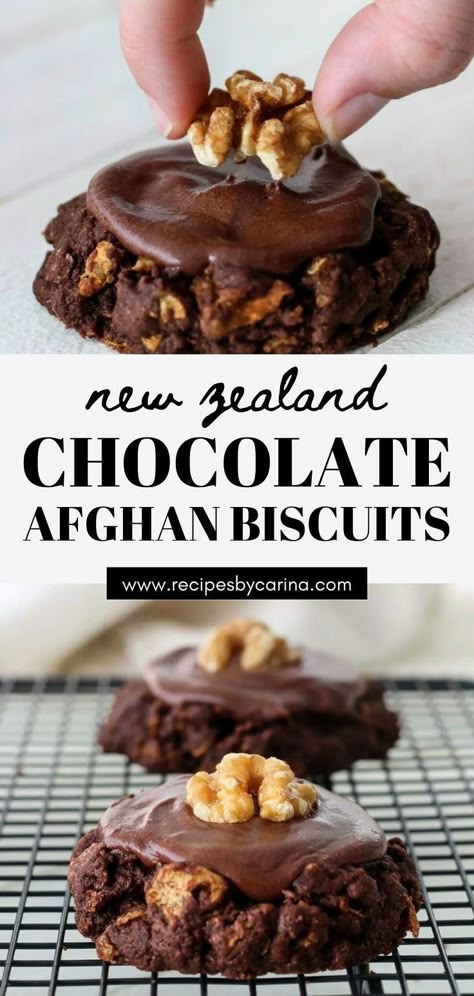 These Afghan Biscuits are made from corn flakes and topped with chocolate icing - a real New Zealand classic! Afghan Biscuits, Nz Recipes, Cookies Shortbread, Crunchy Corn, Work Recipes, Biscuits Packaging, Crunchy Chocolate, Chocolate Slice, Biscuit Recipes