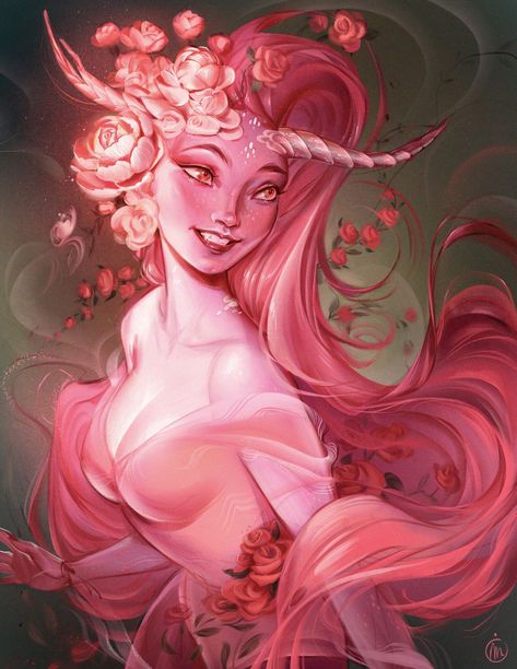 Pink Tiefling, Force Powers, Dnd Ocs, Plant People, Draw Hair, Arte Do Kawaii, Creation Art, Dnd Art, Character Inspo