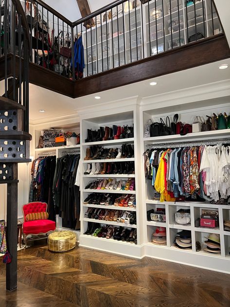 Dream Closet Design Aesthetic, 2 Story Closet, Carla Rockmore, Cozy Cubicle, Closet Office Organization, Kallax Shelving, Inspiring Homes, Second Floor Landing, Celebrity Closets