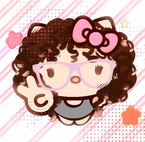 Pfp Curly Hair Cartoon, Hello Kitty Core Aesthetic, Hello Kitty Curly Hair, Cartoon Profile Pics Curly Hair, Fotos Da Hello Kitty, Coquette Icons Aesthetic, Pfp Curly Hair, Cartoon With Glasses, Curly Hair Pfp Cartoon