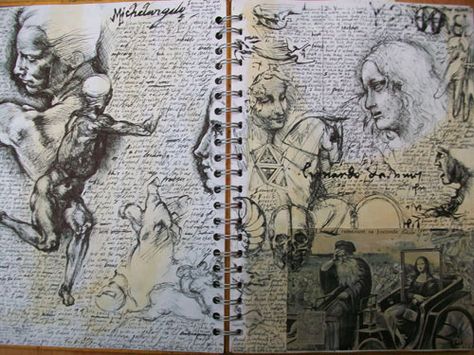 Jay Carpenter - Sketchbook Page- Research On The Renaissance For "Mona Lisa Apple" Art Sketchbook Pages, Sketchbook Layout, Sketchbook Artist, Gcse Art Sketchbook, A Level Art Sketchbook, Artist Sketchbook, Sketchbook Art Journal, Art Diary, Gcse Art