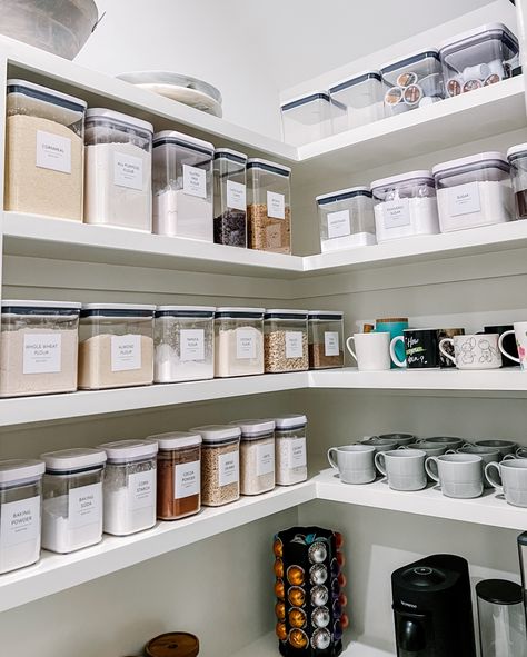 This pantry makes us want to brew a cup of coffee and then do some baking! ☕🍪 Clear @oxo canisters and defined zones plus all the labels means this pantry is not only gorgeous but also super functional. #organizing #organizingtips #organizinggoals #getorganized #organized #nashvilleorganizing #movingconcierge #unpacking #tidyhomenashville #moveconcierge #unpackingnashville #kitchen #kitchengoals #kitchenorganization #kitcheninspo #pantry #pantryorganization #clearcontainers Oxo Pantry Organization, Pantry Organization Hacks, Organized Pantry, Organization Inspiration, A Cup Of Coffee, Pantry Organization, Shelf Organization, Cup Of Coffee, Organization Hacks