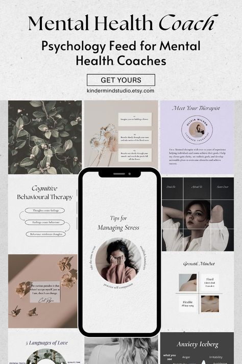 Therapist Post Instagram Template | KinderMindStudio😍 Instagram Template Psychologist Instagram Feed, Instagram Product Post Ideas, Therapist Social Media, Instagram Reels Cover, Instagram Feed Theme Layout, Health Social Media, Holistic Branding, Holistic Business, Reels Cover