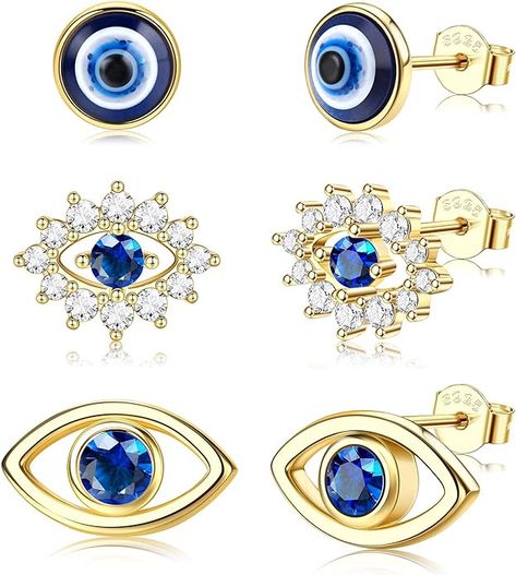 Amazon.com: MUSECLOUD Evil Eye Earrings for Women White Gold Plated 925 Sterling Silver Evil Eye Stud Earrings Minimalist Blue CZ Eye Earrings Protection Jewelry (Gold): Clothing, Shoes & Jewelry Gold Clothing, Protection Jewelry, Evil Eye Earrings, Eye Earrings, Earrings Minimalist, Jewelry Gold, Minimalist Earrings, Earrings For Women, Evil Eye