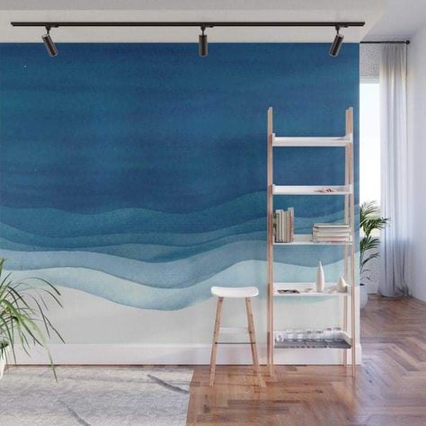 Waves Wall Mural, Ocean Mural, Beach Wall Murals, Beach Mural, Wall Murals Diy, Ocean Room, Ombre Wall, Minimal Painting, Water Nature