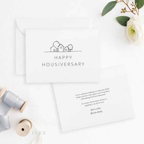 Modern Happy Home Anniversary Card Realtor to Client | Etsy Happy Home Anniversary Card, Home Anniversary Cards, Home Anniversary Ideas Real Estate, Happy Home Anniversary, Work Anniversary Cards, House Anniversary, Realtor Cards, New Home Owner, Card Inspo