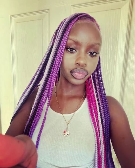 Braids Blackgirl, Purple Box Braids, Quick Natural Hair Styles, Cute Braided Hairstyles, Dyed Hair Inspiration, Braided Hairstyles For Teens, Cute Box Braids Hairstyles, Quick Braided Hairstyles, Protective Hairstyles Braids