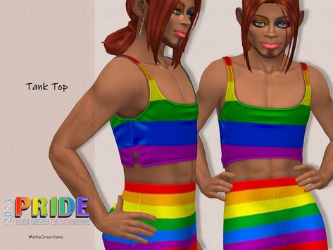 Sims 4 Cc Rainbow Clothes, Gay Clothes, The Sims 4 Mod, Pride 2023, Rainbow Clothes, Denim Sherpa Jacket, Download Hair, Gay Outfit, Tank Top Outfits