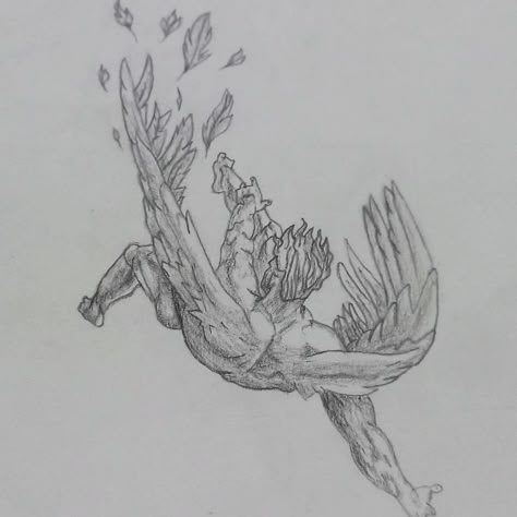 Beautiful angel Fallen Angel Tattoo Simple, Falling Angel Reference, Tattoo Ideas Fallen Angel, Tattoos Fallen Angel, Fallen Angel Sketch Pencil Drawings, Fallen Angel Art Draw, Falling Lucifer Tattoo, Lucifer Fallen Angel Art Tattoo, Fallen Angel Drawing Pencil