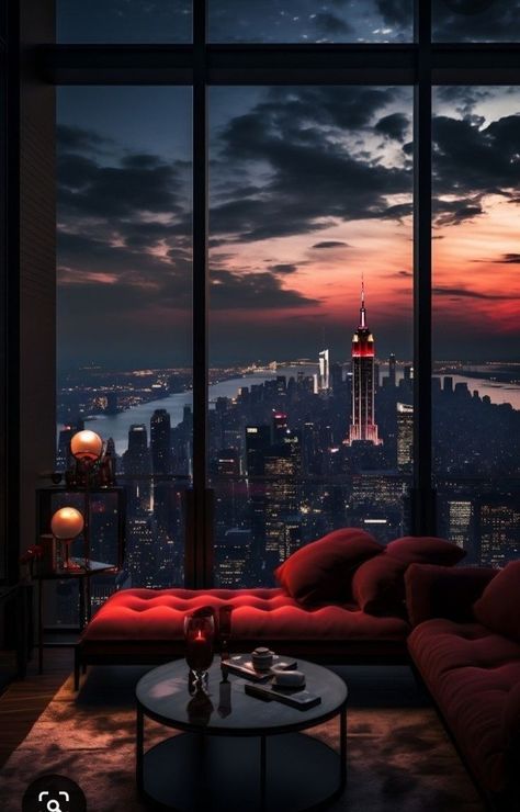 Dark Modern Bedroom, Penthouse Bedroom, Modern Penthouse, Dark Modern, Apartment View, City At Night, Luxury Penthouse, Living Room Loft, Apartment Aesthetic