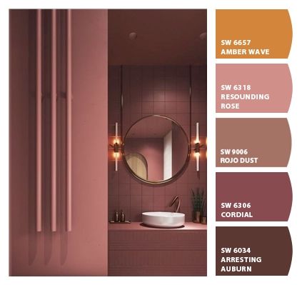 Paint colors from ColorSnap by Sherwin-Williams Sherwin Williams Cordial Paint, Mauve Paint Bathroom, Cordial Sherwin Williams, Pink Brown Bathroom, Dusty Coral Paint, Sherwin Williams Mauve Paint Colors, Pinky Brown Paint, Rose Colored Bathroom, Mauve Bathroom Paint