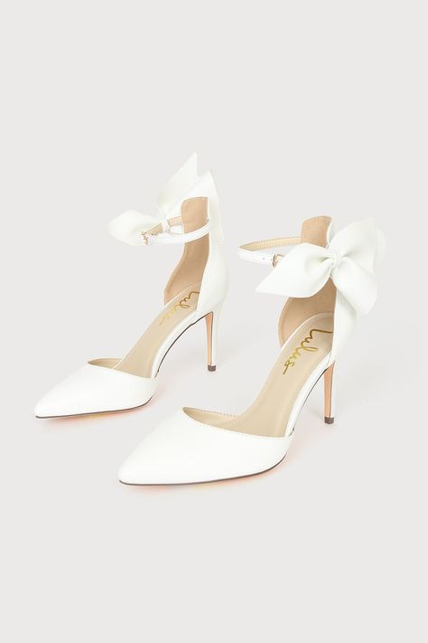 3inch Heels, Heels With A Bow, Comfortable Wedding Heels, Shoes For The Bride, Comfortable Bridal Shoes, White High Heels, White Wedding Shoes, Bridal Heels, Bridesmaid Shoes