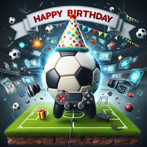 2) Birthday AI Generated Card - Soccer, Gaming, and 14 years old (31a85) Gaming Symbols, Happy Birthday Gamer, 7th Birthday Boys, Birthday Cap, Game Arena, Happy 7th Birthday, Soccer Birthday, Birthday Event, Custom Party Favors