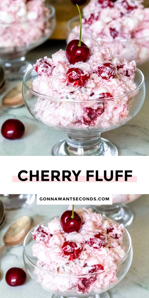 Cherry Fluff Cherry Dump Salad, Frozen Cherry Desserts, Fluff Deserts, Cherry Fluff Salad, Cherry Stuff, Fluff Recipes, Fluff Salads, Cherry Fluff, Pistachio Fluff