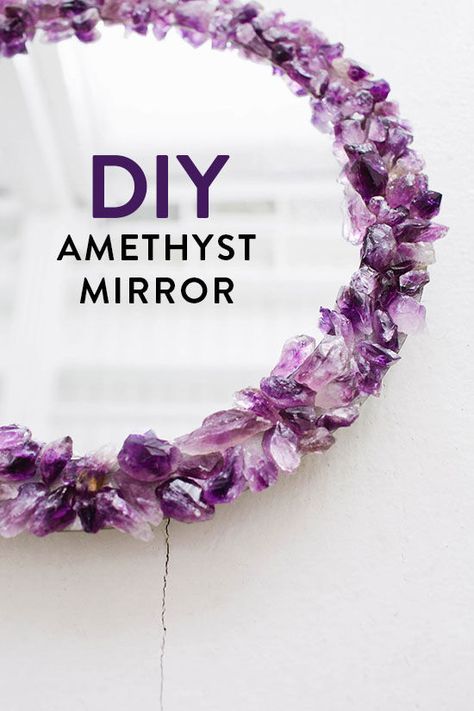 amethyst crystal DIY | designlovefest Amethyst Mirror, Mirror Frame Diy, Folding Origami, Home Goods Decor, Crystal Crafts, Diy Crystals, Diy Mirror, Homemade Crafts, How To Make Diy