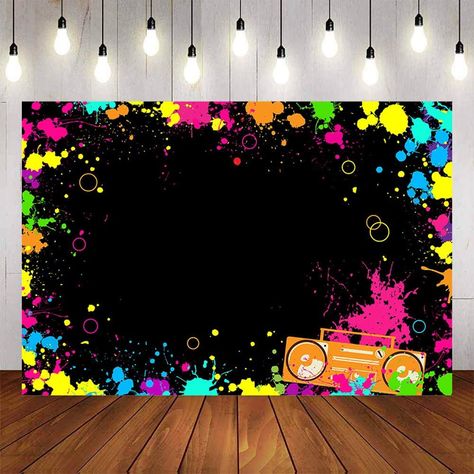 Amazon.com : Avezano Let's Glow Splatter Photo Background Glow Neon Party Backdrop 7x5ft Blacklight Disco Retro Dance Party Decoration Supplies Birthday Party Banner : Electronics Neon Party Decorations Outdoor, Glow Bachelorette Party, Neon Disco Party, Neon Dance Party, Dance Party Decorations, Neon Party Decorations, Glow Party Supplies, Blacklight Party, Glow Birthday